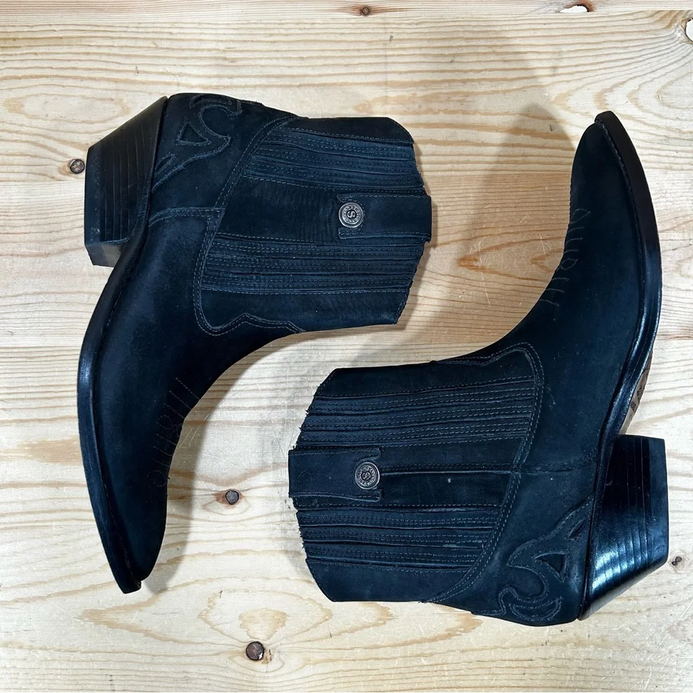 Circle S Brand Scout X Suede Cowgirl Western Ankle Bootie  Womens 7.5 M  Black